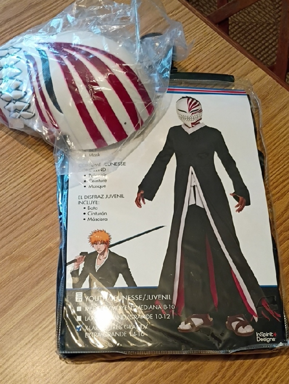 Kids Black Robe Halloween Costume with White & Red Mask